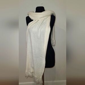 Cream White Long knit Wide scarf With Tassels 18×76"